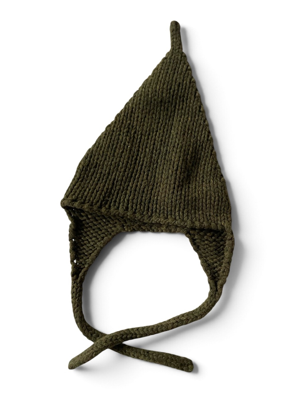 BENETTON VINTAGE Wool Hat Winter Beanie Olive Knit Pointed Elf Forest Green